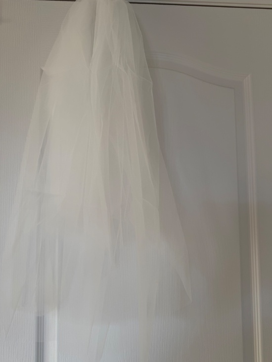 Designer Ivory Fingertip Wedding Veil with Blusher main image 6